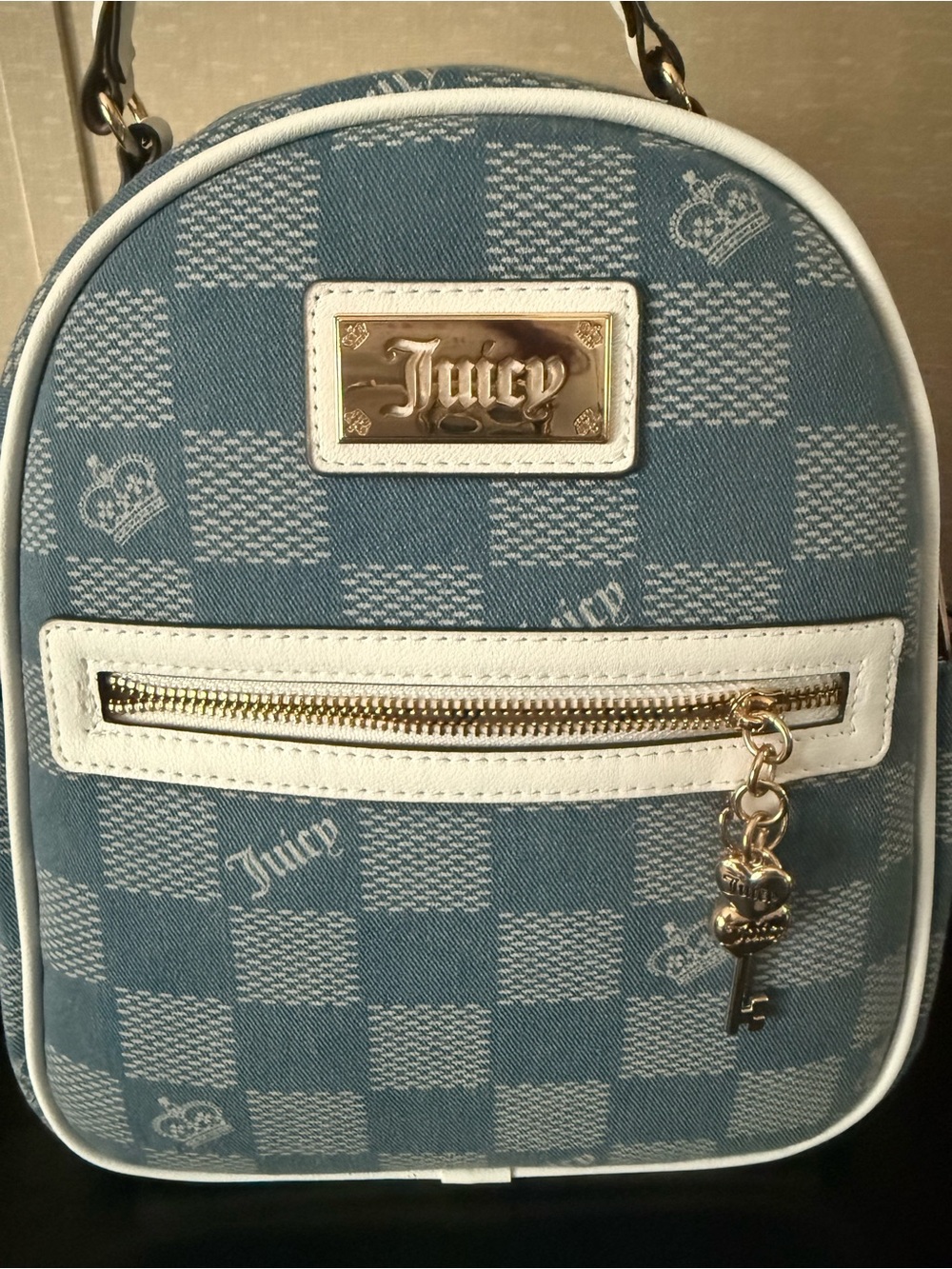 •Miss Independent• Juicy Couture Mini Backpack Blue Denim Checkered - Picture 6 of 6
